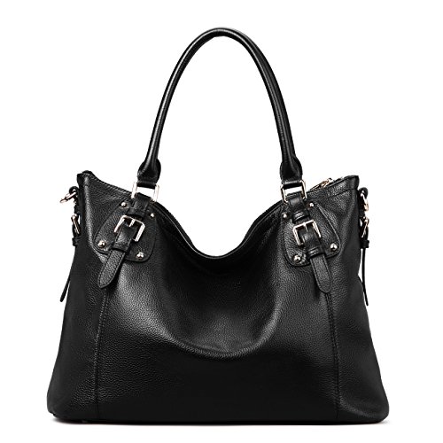 BIG SALE-AINIMOER Women's Large Genuine Leather Vintage Shoulder Handbags Ladies Top-handle Purse Cross Body Bag(Black)