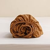 Simple&Opulence 100% Linen Fitted Sheet King(1 Piece), 14 Inch Deep Pocket Mattress Cover Natural French Flax Stone Washed Farmhouse Soft Breathable Bottom Sheets-Rust