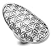 Chuvora 925 Sterling Silver Open Filigree Flower of Life Symbol 4 cm Long Large Band Ring – Nickel Free