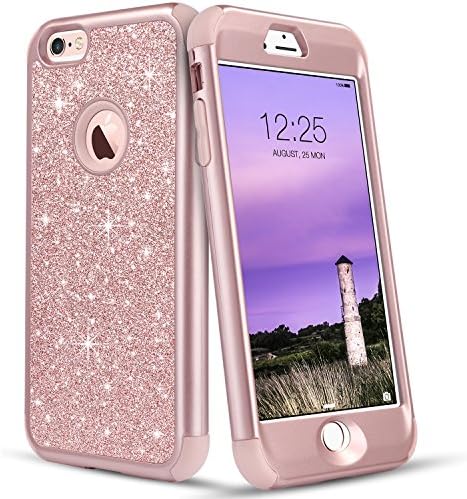 Dairnim iPhone 6 Plus Case, iPhone 6S Plus Case, Slim Bling Glitter Sparkle Shiny Case 3-Layer Bumper Protection, Shockproof and Scratch Resistant, Compatible with iPhone 6 Plus, 6s Plus, Rose Gold