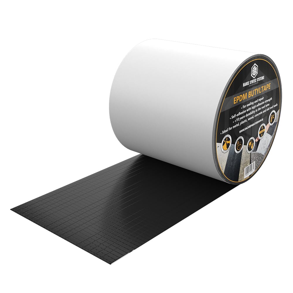 HSS® Butyl Tape EPDM Top Layer Fabric Reinforced (10 cm x 5 m), Sealing Tape, Waterproof Tape, High-Quality Sealing Tape with EPDM, Butyl Tape, Ageing, Corrosion and UV Resistant