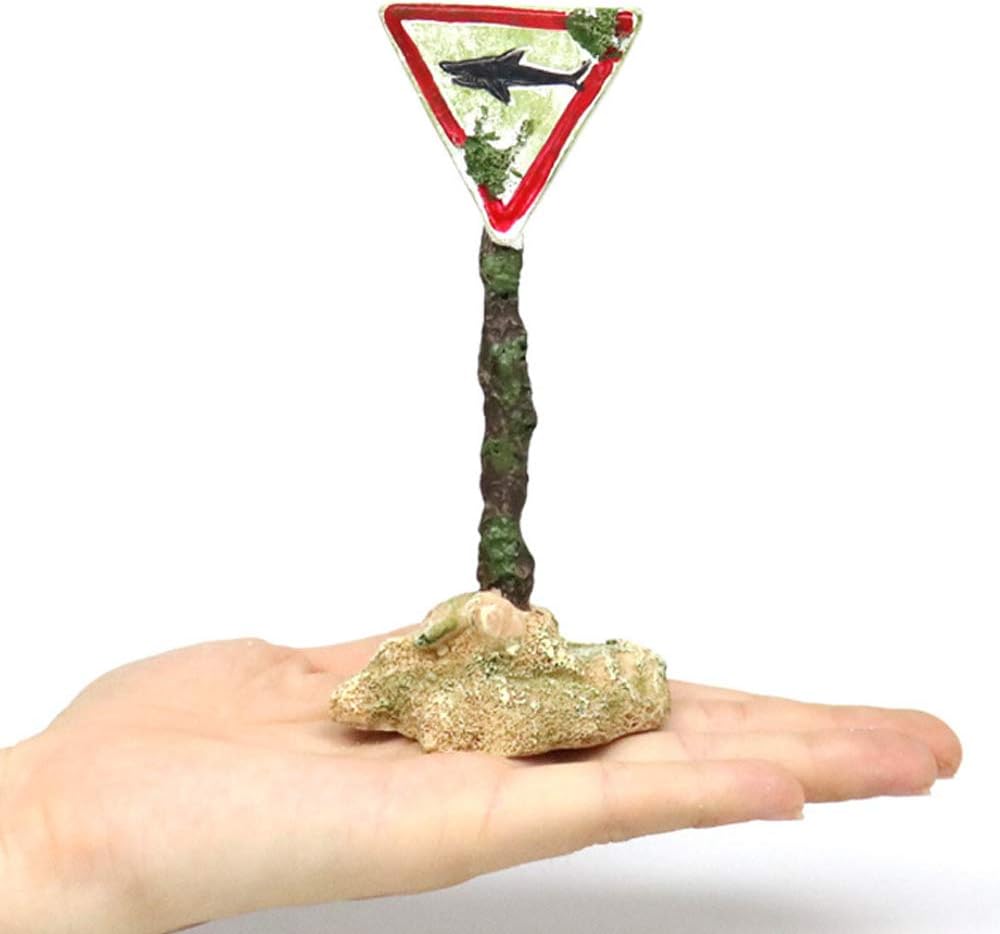 KnockconK Shark Warning Board Aquarium Décor Ornaments, Deger Warning Sign Sunken Rock, Resin Fish Tank Decorations Remains