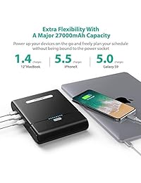 [Versión actualizada] Cargador portátil de salida de CA RAVPower 27000mAh Banco de energía 85W (100W máx.) Construido en un cargador portátil de viaje de 3 clavijas (indicador de alimentación de CA, puerto tipo C, enchufe universal, puertos iSmart USB dob