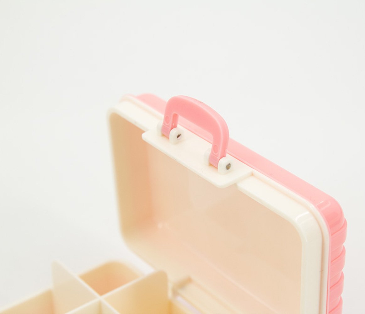 TC Suitcase Storage Box Portable Pills Vitamins Dispenser 6 Compartment with Lock Shut (Pink)