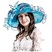 Women Foldable Organza Church Derby Hat Ruffles Wide Brim, Blue, Size Adjustable