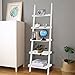 Tangkula Ladder Shelf, 5-Tier Multifunctional Modern Wood Plant Flower Book Display Shelf, Home Office Storage Rack Leaning Ladder Wall Shelf (White, 1)