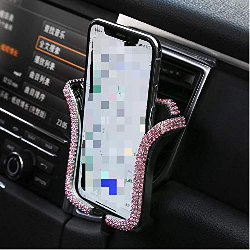 Rui Xin Trade Car Phone Holder Bling Rhinestone Crystal Phone Bracket for Car Universal Air Vent Mount Clip, Stylish Sparkling Shiny Cell Phone Holder for iPhone/Samsung Car Holder (Silver)
