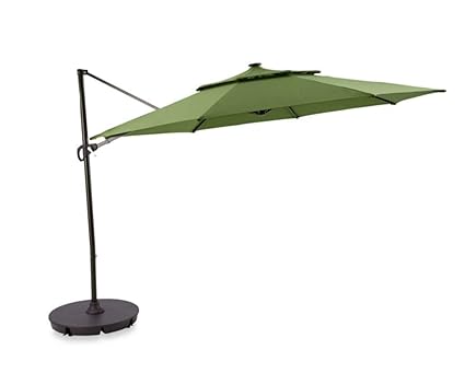 Destination Summer Outdoor Patio Cantilever Umbrella 11 Foot Round Canopy With Solar Powered Lights Includes Base And Storage Cover Green