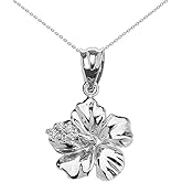 Dainty Sterling Silver CZ Caribbean Hibiscus (Malvaceae) Pendant Necklace