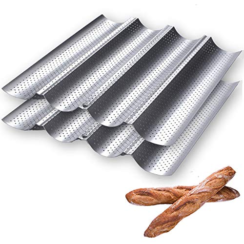 Perforated Baguette Pan, 2 Pack French Bread Baking 2/3/4 Wave Loaves Loaf Bake Mold Toast