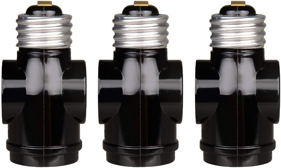 Onite 3pcs E26 to 2 Outlet Socket Adapter, Light Holder Splitter, Black
