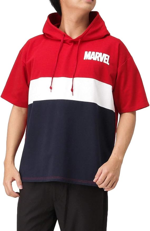 Amazon パーカー 半袖 Tシャツパーカー Tシャツ メンズ Marvel マーベル カラー切替tパーカー プルオーバー ロゴ プリント 0391mh レッド Xl トレーナー パーカー 通販