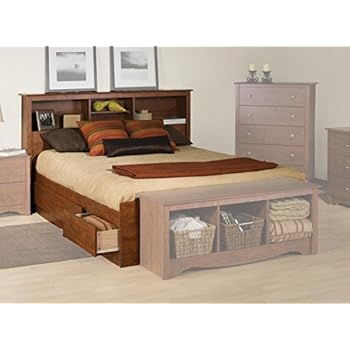 Amazon.com: Prepac Monterey Cherry Queen Bookcase Platform Storage Bed: Kitchen  Dining