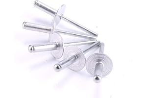 HZQX-ROP 100pcs Large Flange Blind Rivets, Aluminum, Flange Diameter 3/8" (10mm), Pop Rivets Assortment Kit Blind Rivet, 1/8" x 1/2", Grip Range (7-9mm)（Silver）