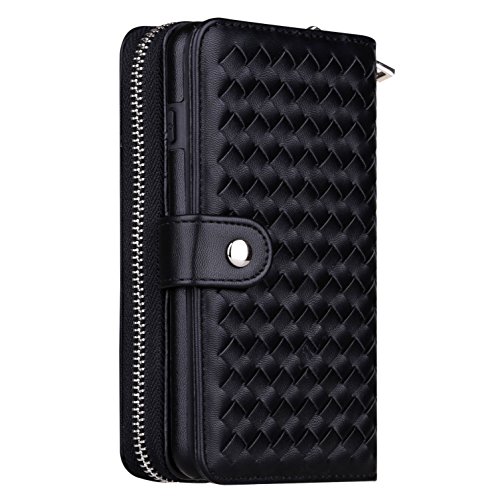 image for Urvoix iPhone 7 Plus / 8 Plus Case, Woven Skin Leather Zipper Wallet D