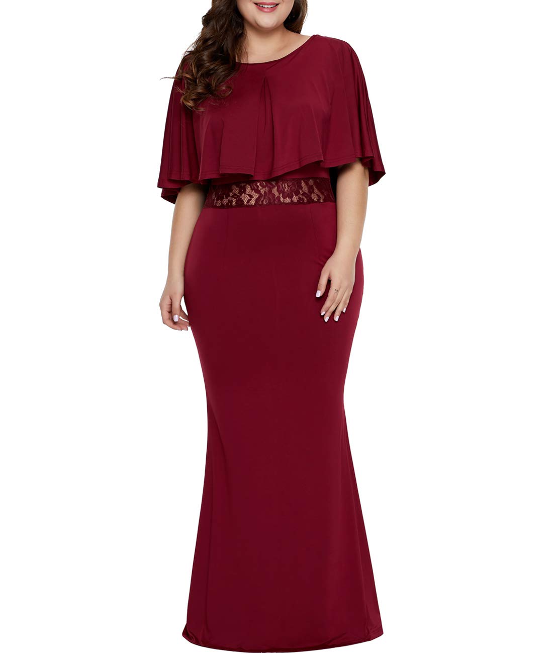 LALAGEN Womens Plus Size Ruffle Mermaid Formal Gown Evening Party Maxi Dress