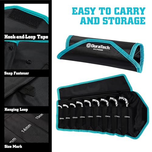 DURATECH Metric 8 9 10 12 13 14 15 17 19 mm 9 Piece Hexagonal Imprint Pipe Wrench Set Heavy Duty Durable Material with Carry Pouch