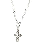 Designed By Stacey Handmade Dainty CZ Cross Pendant Necklace, Sterling Silver Chain, Religious Jewelry, Gifts for Women, Birthday, Anniversary, Wedding, Godmother Proposal, 16 to 18" Adjustable Chain