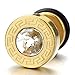 10MM Steel Mens Gold Stud Earrings Screw Back with Greek Key Pattern and 4mm Cz, 2pcs