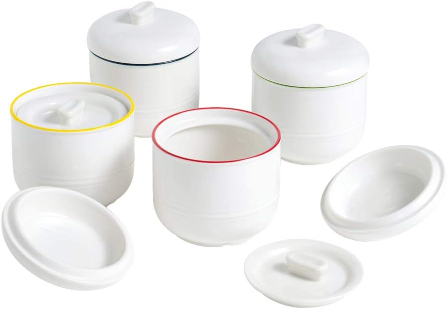 4 Set Ceramic Stew Pot with Lid Small Ceramic Steam Pot Clay Pot Porcelain Soup Noodle Bowl Crock Stone Pot Stockpot Cooking Hot Pot for Home Kitchen Restaurant 350ml