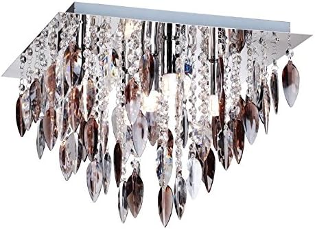 Modern 5 Light Square Polished Chrome Flush Ceiling Light with Crystal Style Acrylic and Smoke Drops …