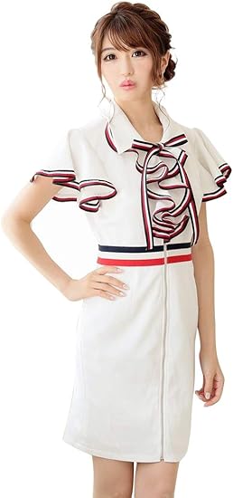 Amazon Co Jp Ryuyu リューユ キャバドレス キャバ ドレス キャバクラ キャバワンピース パーティードレス トリコロール リボン フリル 袖付き 5031 Xl150 ホワイト130 服 ファッション小物