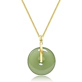 LOOYUUPEE Natural Hetian Jade Pendant Safe Buckle Necklace, Green Donuts Jade 25mm Jade Charm Pendant Adjustable Choker Necklaces, Lucky Gift for Mom Lover Her (925 Sterling Silver with Gold Plated)