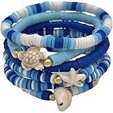 MMIUAEG Shell Starfish Bracelet Seahorse Conch Starfish Sea Shell Pearls Charm Stone Bracelet Statement Bohemian Sea Themed Beach Jewelry for Women