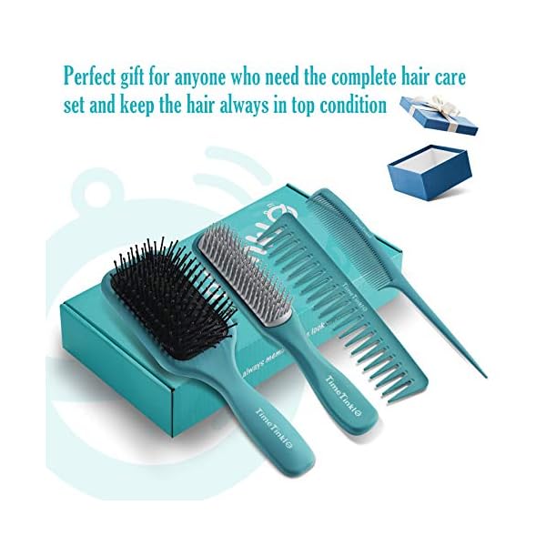 TimeTinkle 4 PCS Hairbrush Set - Detangler, Styling Brush, Tail Comb & Wide Tooth Comb for Women, Men and Kids, Great on…