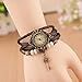 Hosaire Watch Bracelet Vintage Multilayer Weave Wrap Around Leather Chain Bracelet Quartz Wrist Watch with Key Pendant for Women Men Brown