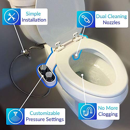 Clear Rear - Bidet Toilet Attachment (2 Pack) Fresh Water Non-Electric, Mechanical Bidet Sprayer for Toilet, Easy to Install with Self Cleaning Nozzle, White