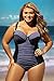 LittleLittleSky Womens Sexy Black Grey Color Block Ruched Plus Size Swimwear One Piece Swimsuits ((US 14-16) XL, Black Grey)