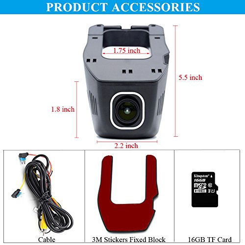 TekBow WiFi Car DVR Dash Camera Hidden Video Driving Recorder Full HD 1080P 170 Degree Wide Angle, Night Vision, G-Sensor, Parking Mode, WDR, IOS & Android APP, 16GB Micro SD Card Included