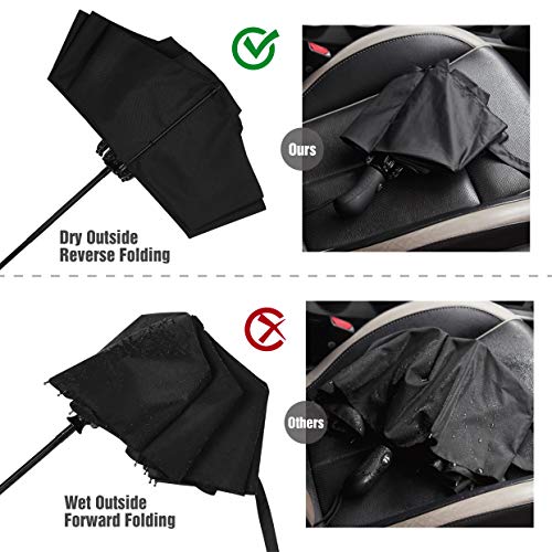 HITSLAM Black Umbrella Windproof, Automatic Compact Travel Umbrella with Teflon Coating and Waterproof Fabrics - Thumbnail 6