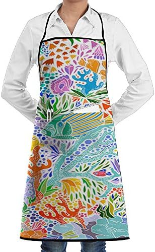 Tailing Colored Fish Life Adjustable Bib Apron Waterdrop Apron With Front Pockets
