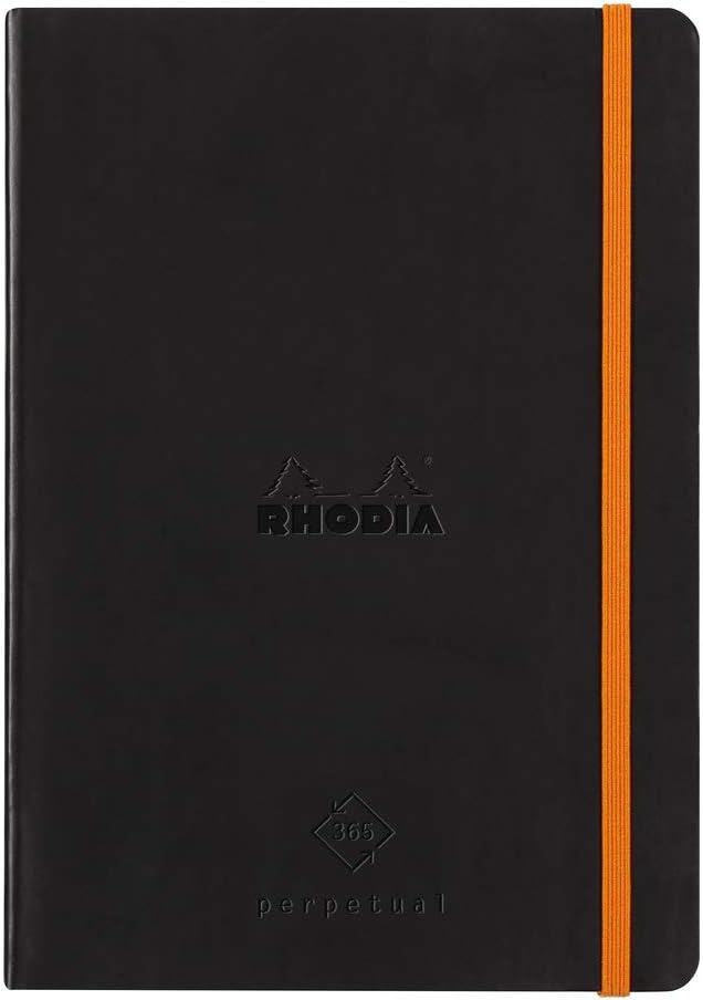 RHODIA 117182C, Soft Notebook Diary Perpetual Perpetual Black, A5, 128 pages, 90G Ivory Clairefontaine Paper, Index