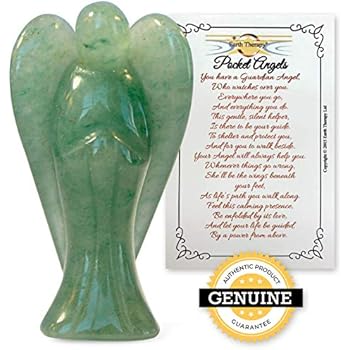 Guardian Pocket Angel with Serenity Prayer Card - Green Aventurine Healing Worry Stone - Genuine Gemstones Sourced by USA Seller - Earth Therapy