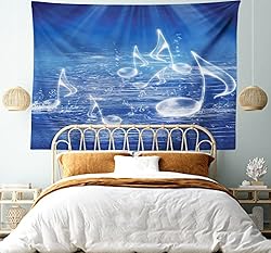 Ambesonne Music Tapestry, Water Musical Notes