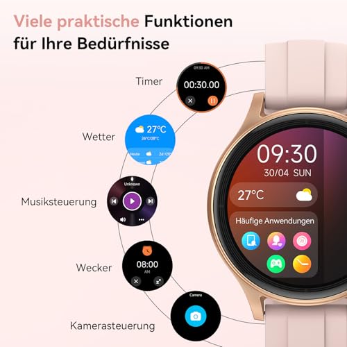 Women's Round Smart Watch, 1.57 Inch Smart Watch with Phone Function/Whatsapp, Fitness Tracker with Heart Rate/Sleep Monitor, Fitness Watch Women 120+ Sports Modes, 3ATM Waterproof, Watch for Samsung