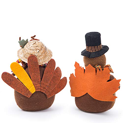 Ogrmar 15 Inch Stuffed Turkey Couple Dolls - 2 Pack Thanksgiving Table Decor | Handmade Autumn Harvest Plush