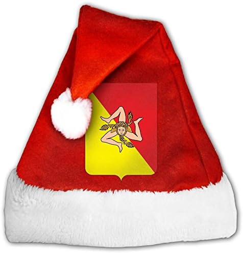 Santa Hat Christmas Hat Velvet Santa Hat Party Supplies For Adults Kids - Sicilian Trinacria Sicilia Flag
