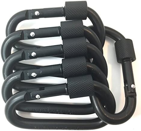 Kennedy Locking Carabiner Spring Clip D Shaped by Warehouse 400 for Camping, Hiking, Fishing, Traveling (BLACK 6 Pack)
