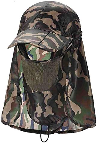 TKAS Sun Caps Fishing Hats Sports Outdoor Folding with Removable Neck&Face Flap Cover 360°Solar Protection UV 50+ Sunscreen Garden Camouflage Mosquito Hiking Beach Desert