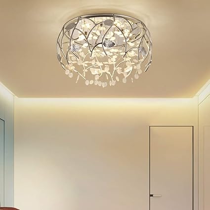 MJZHJD Araña Plata del Cristal LED Ronda luz de Techo de la lámpara de