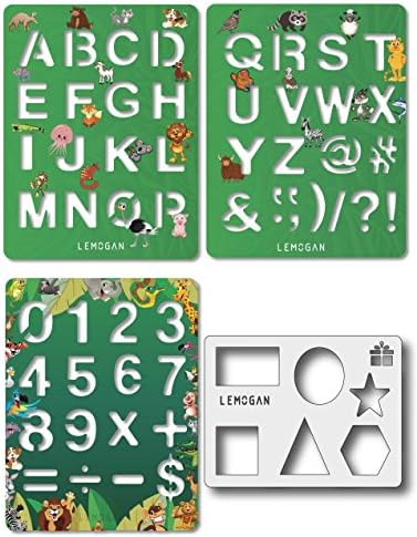 Large Alphabet Stencils With Animals For Kids , 26 Letters A-Z and 10 Numbers , Creative Stencil and SAFE FOR Children , Early Education Tool