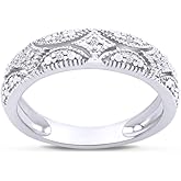 Wedding Band Rings for Women 1/20 Ctw Round Cut Lab Created Moissanite Stackable Ring in 14K White Gold Plated 925 Sterling Silver Jewelry Gift for Her VVS1 Clarity (0.05 Ctw) Size-8