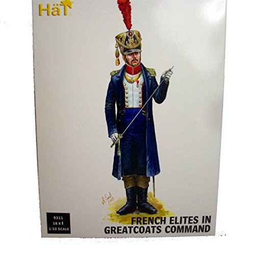 HAT Industries Napoleonic French Elites in Greatcoats Command. 1:32 Scale Offered By Classic Toy Soldiers, Inc