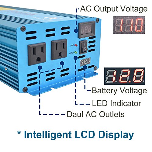 Cantonape Car Boat RV 2000W/4000W(Peak) Pure Sine Wave Power Inverter DC 12V to 110V AC with LCD Display