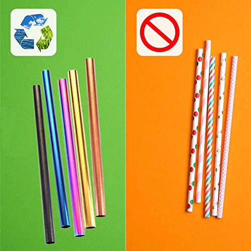 Edelstahl Strohhalm, Strohhalme Wiederverwendbar Edelstahl, 6er Set bunte Metall Strohhalm, Trinkhalme+ 2… – Bild 5