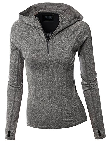 Doublju Women Active Wear Long Sleeve Hoodie Spandex Pullover